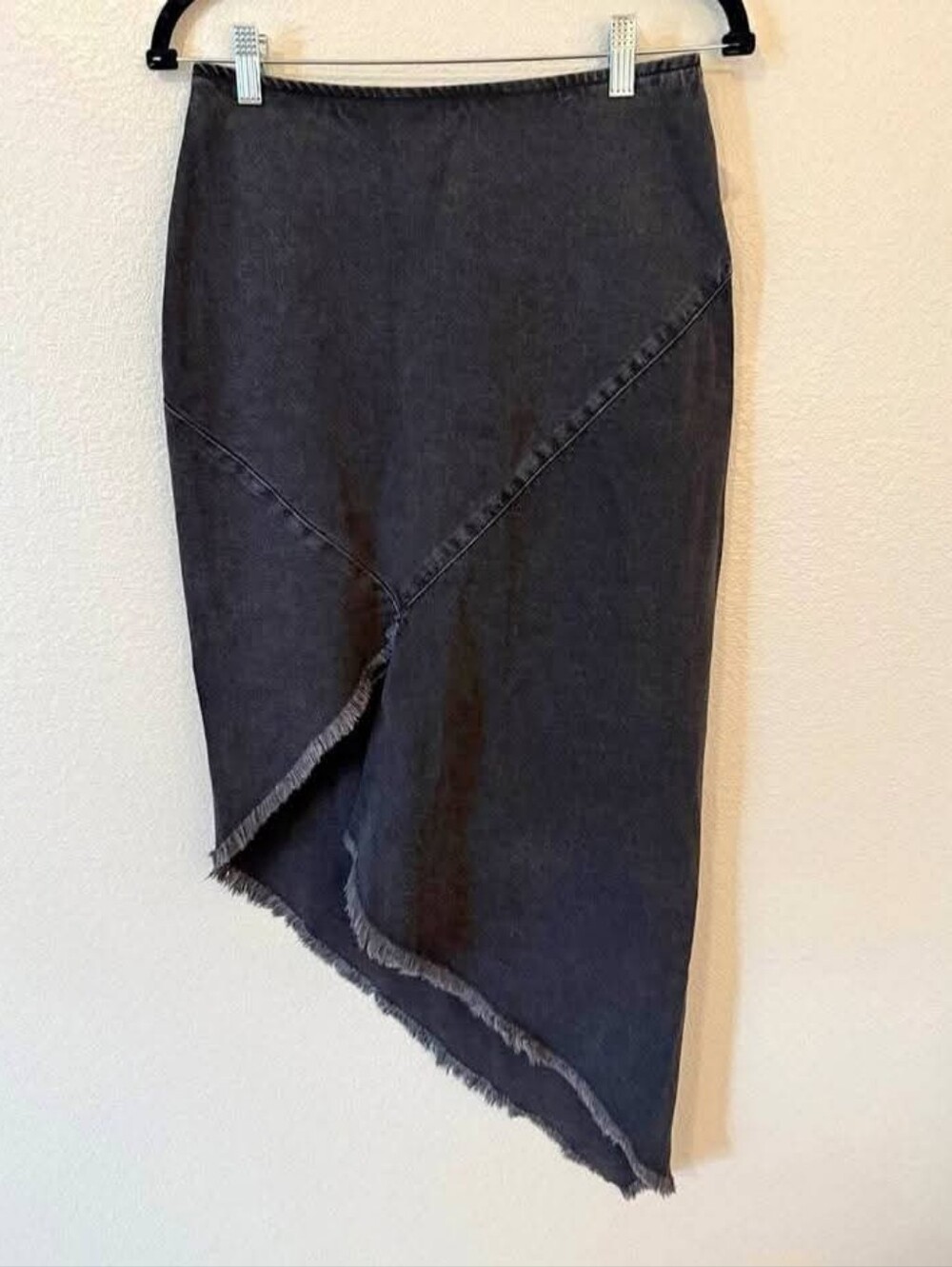 Charcoal Asymmetrical Denim Midi Skirt